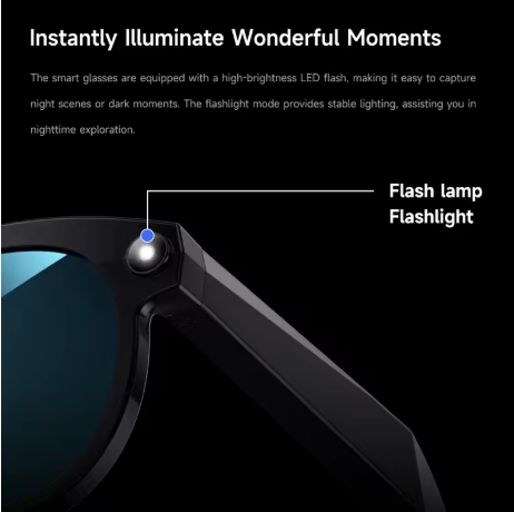 Närbild på LED-blixten på Nyvo Vision smarta glasögon