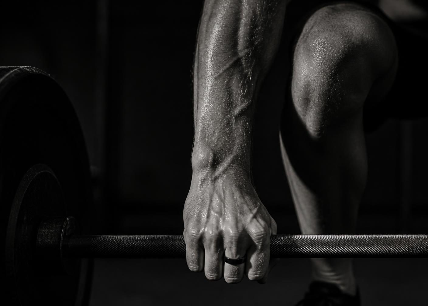 Athlete gripping a barbell while wearing the Smart Ring