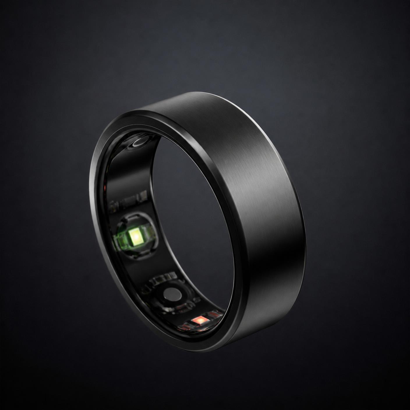 Black titanium Smart Ring seen at an angle